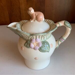 Demdaco 2001 Covered Ceramic Creamer Rabbit Spring Flowers